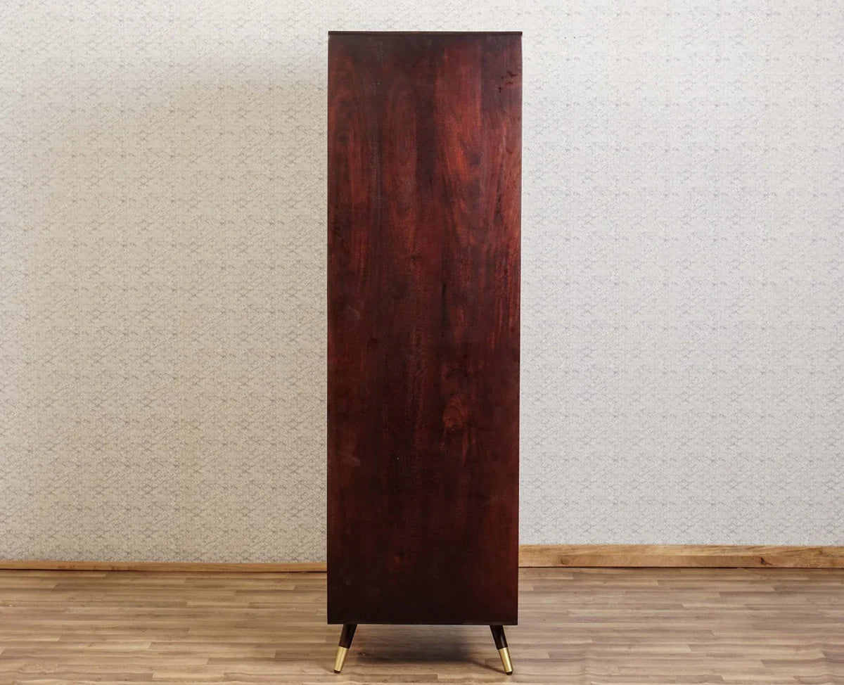 Boston Solid Wood Rattan Cane Wardrobe Walnut-  Finish