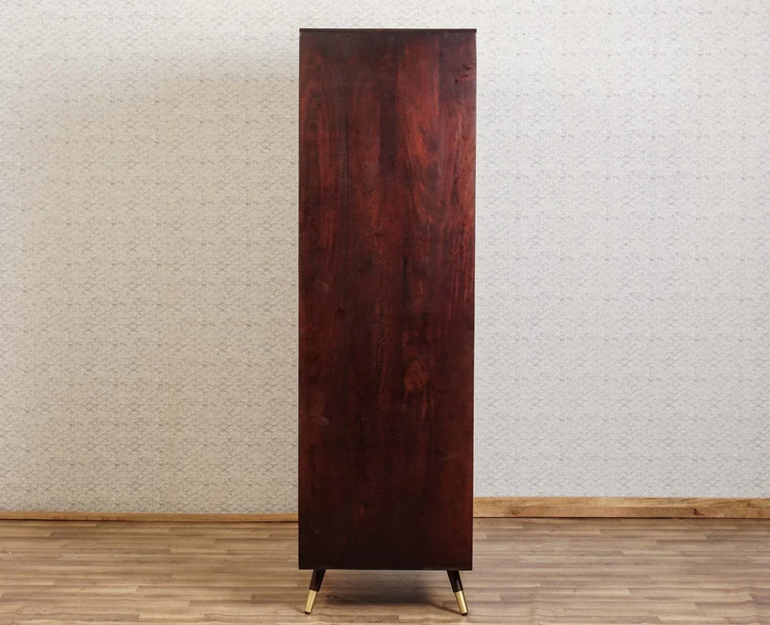 Boston Solid Wood Rattan Cane Wardrobe Walnut-  Finish