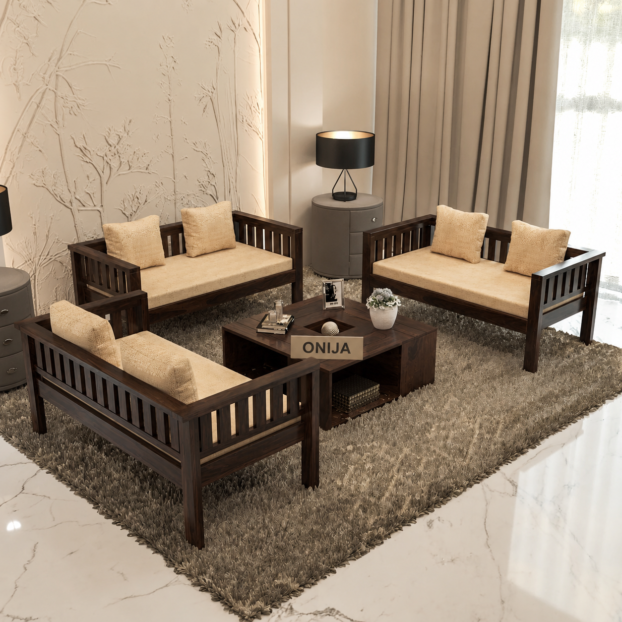 Craft D Art Wooden 6 Seater Sofa Set with Coffee Table Walnut Type: 2+2+2,