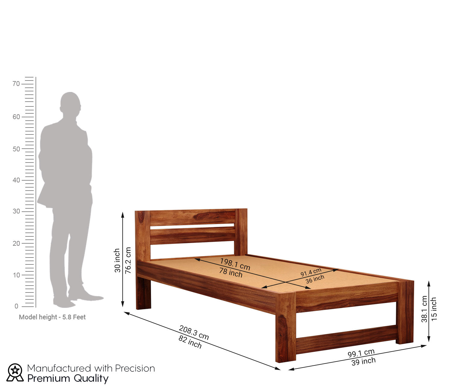 Craft D Art Sheesham Wood Single Bed Without Storage (Honey Finish)