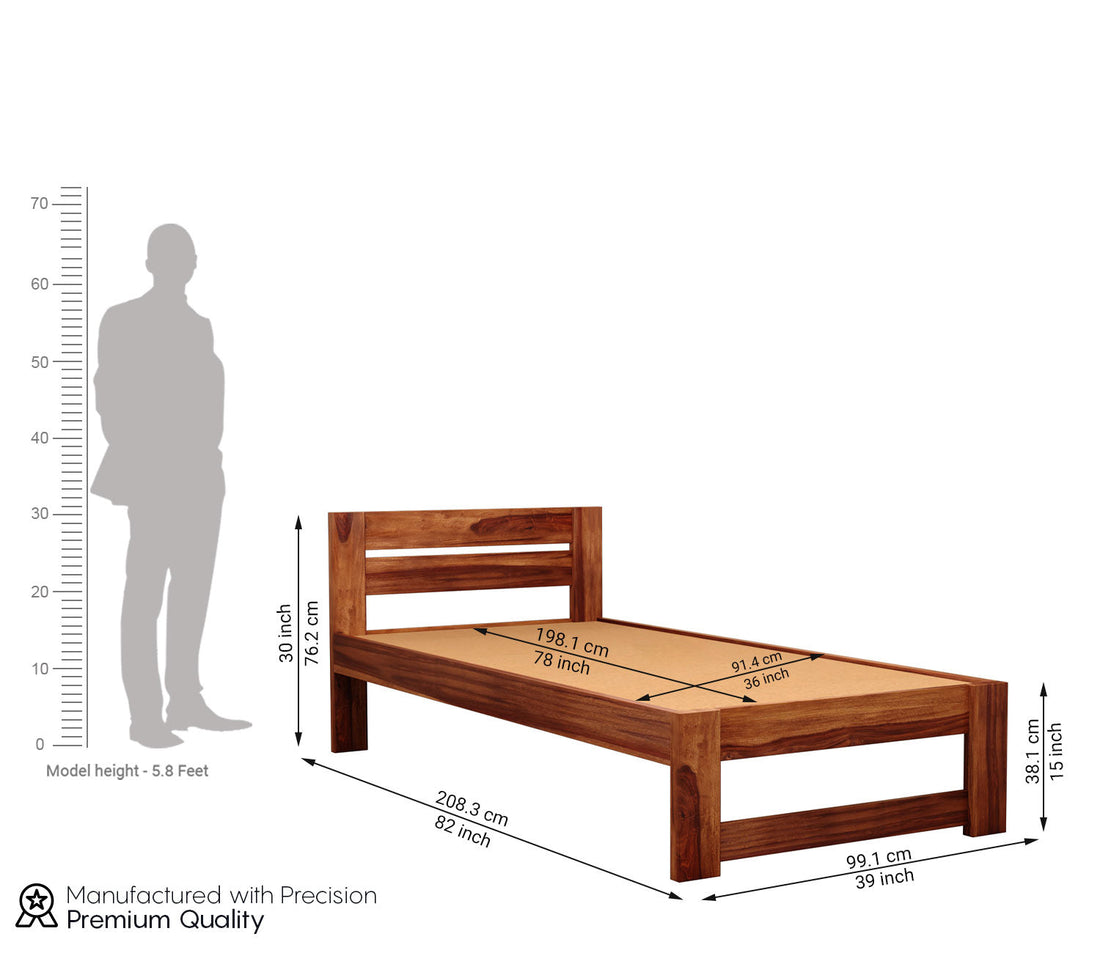 Craft D Art Sheesham Wood Single Bed Without Storage (Honey Finish)