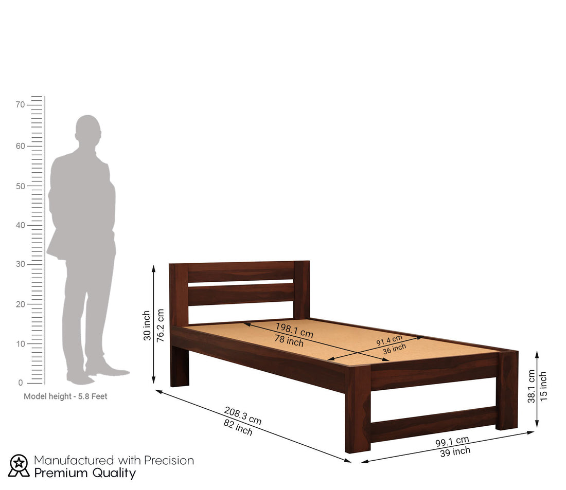 Craft D Art Sheesham Wood Single Bed Without Storage (Walnut Finish)