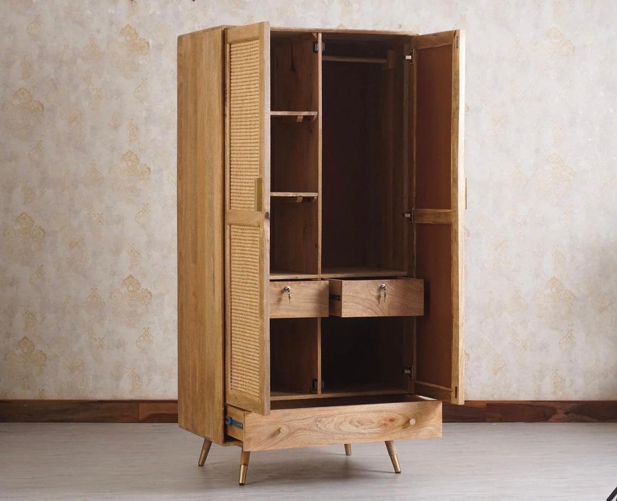 Craft D Art Sheesham Wood 2 Door Cane Wardrobe with Drawer