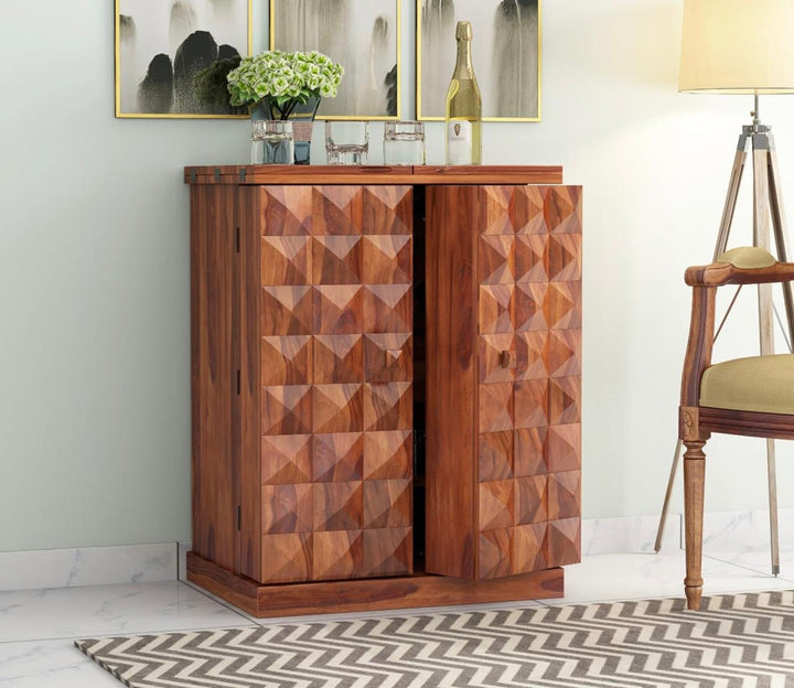 Craft D Art Wooden Bar Cabinet | Home Bar Furniture with Wine Rack & Drawer | Honey