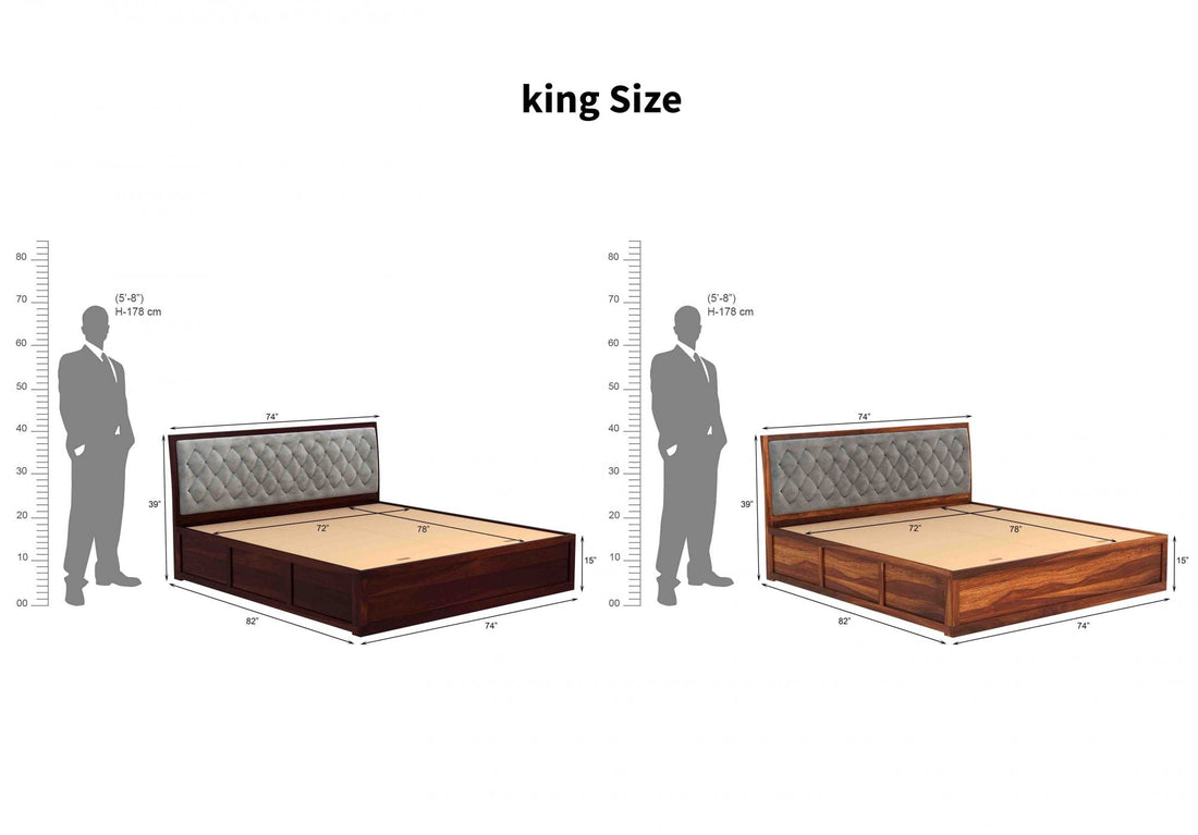 Craft D Art Sheesham Wood King Size Bed With Storage (Honey Finish)