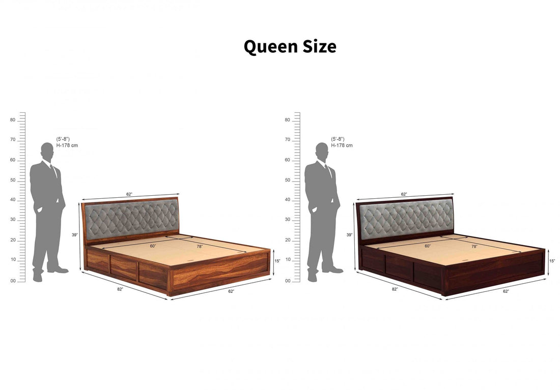 Craft D Art Sheesham Wood King Size Bed with Upholstered Headboard