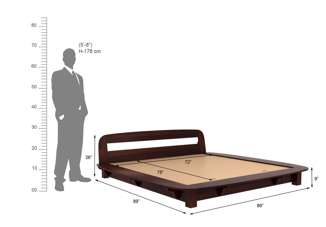 Craft D Art Sheesham Wood King Size Bed Without Storage (Walnut Finish)