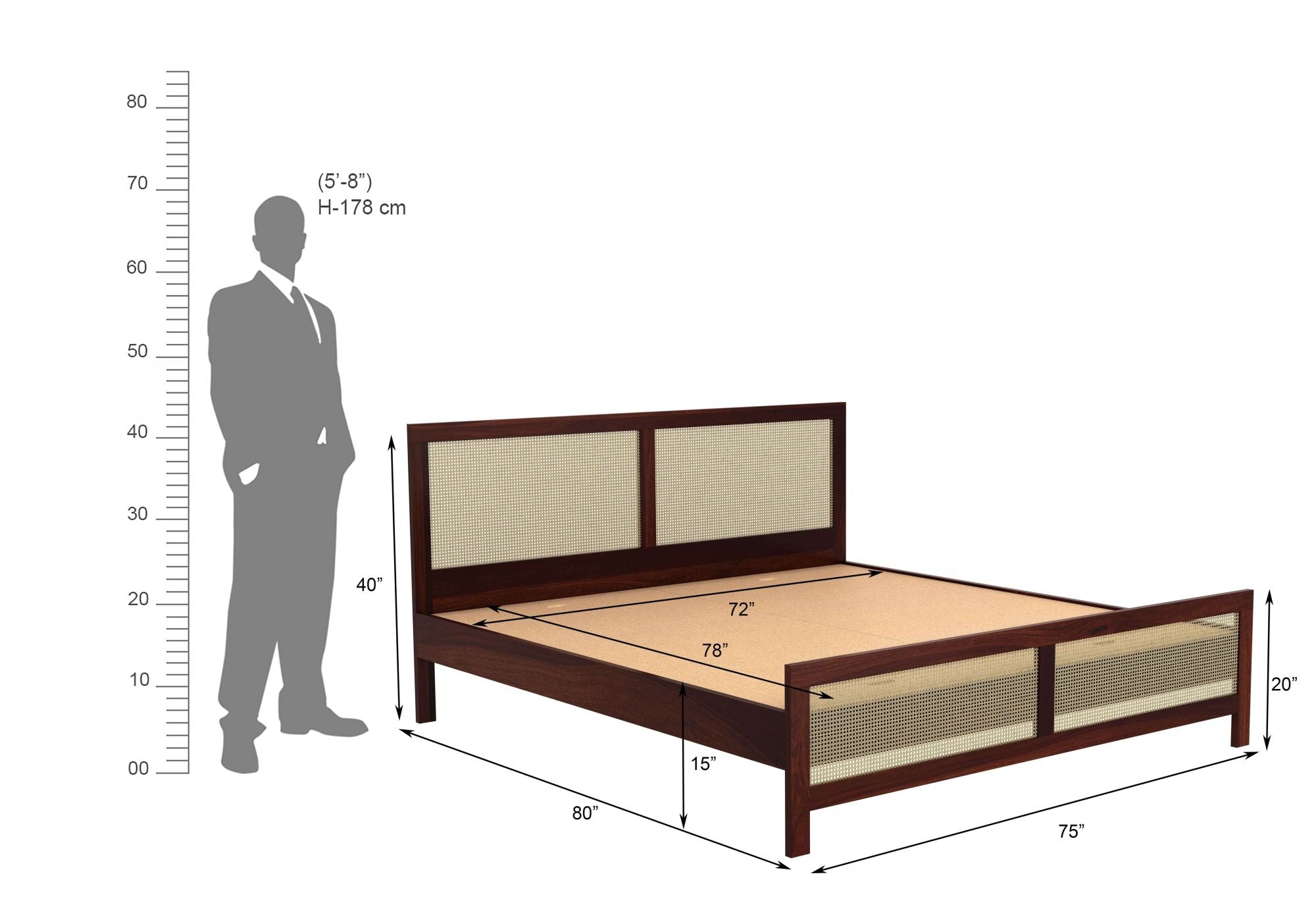 Aaryx Sheesham Wood King Size Bed Without Storage (Walnut Finish)