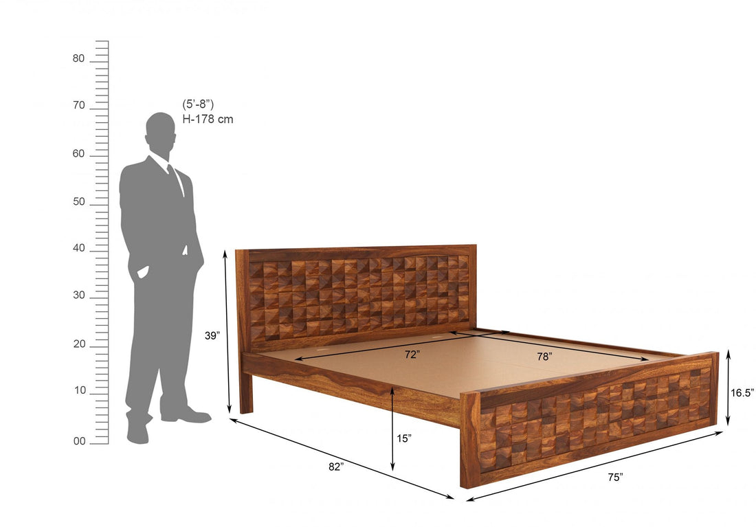 Craft D Art Sheesham Wood King Size Bed Without Storage (Honey Finish)