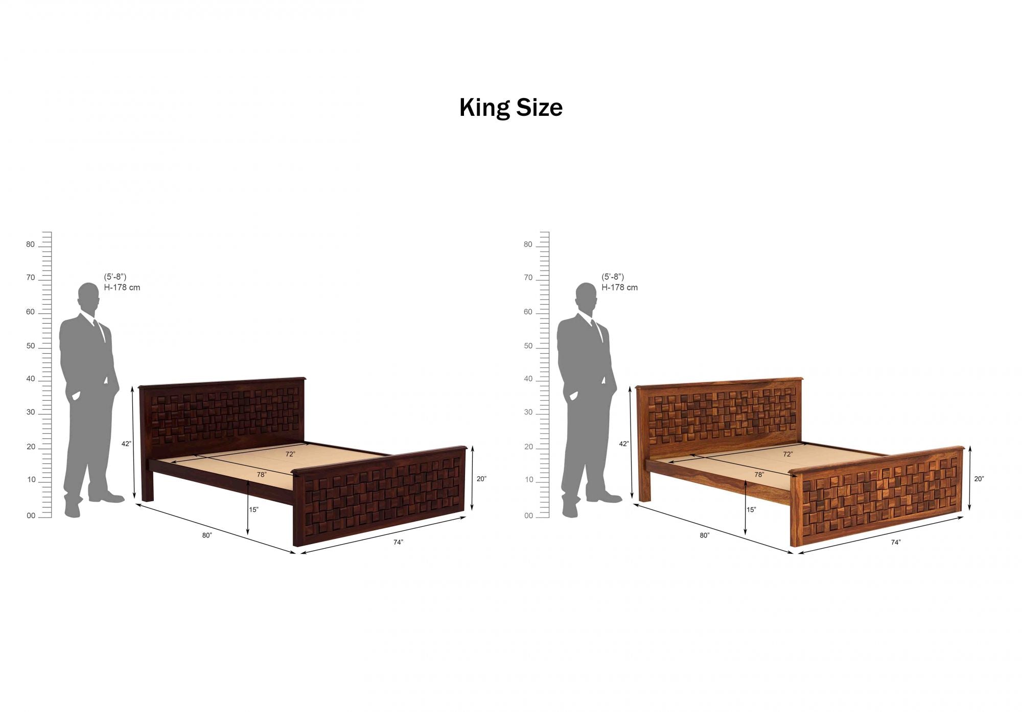 Craft D Art Sheesham Wood King Size Bed Without Storage (Walnut Finish)