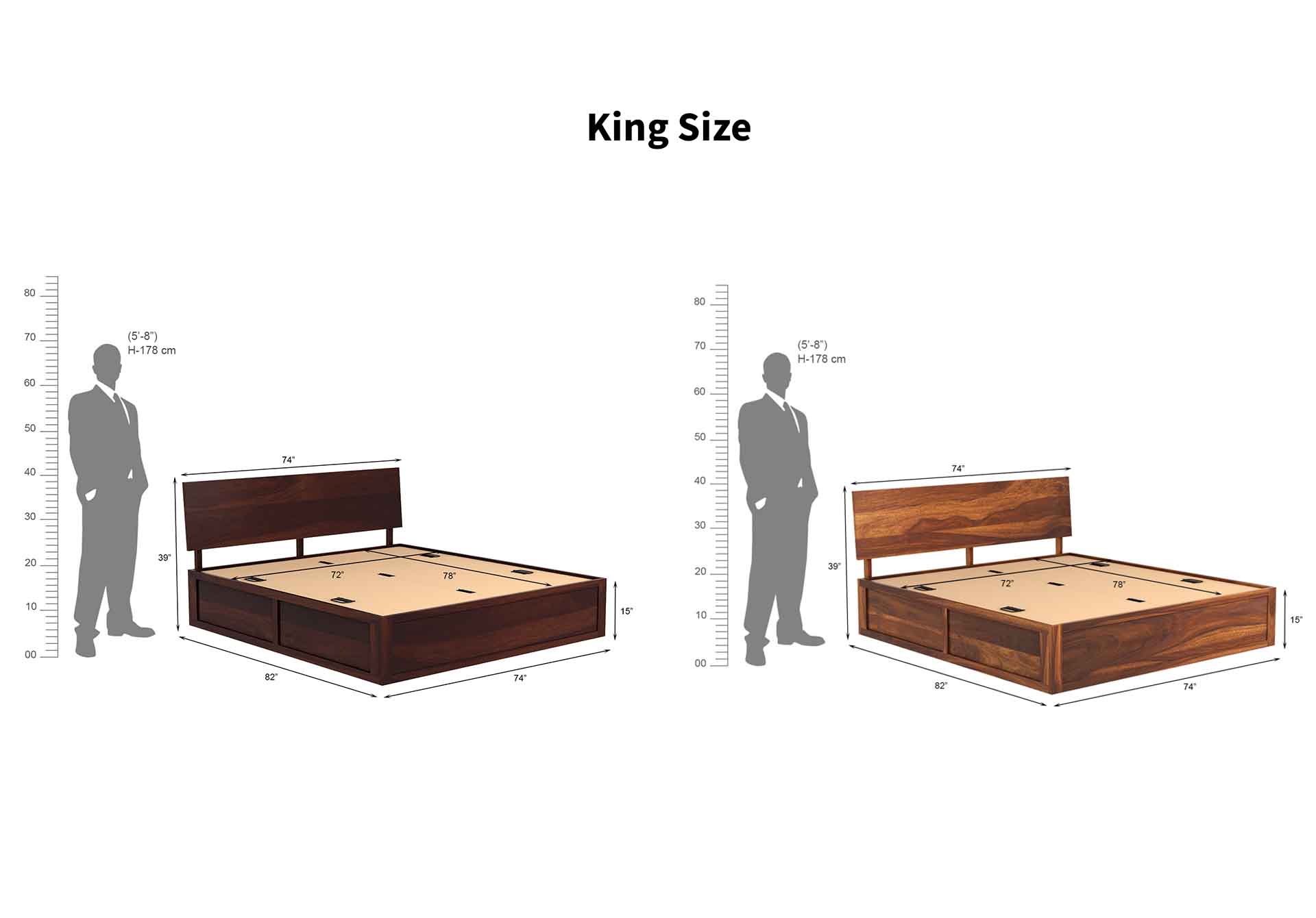 Craft D Art Sheesham Wood King Size Bed With Storage (Walnut Finish)