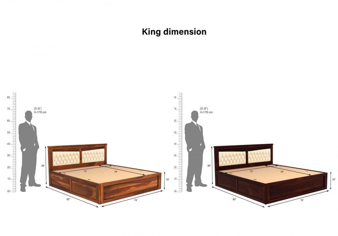 Craft D Art Sheesham Wood King Size Bed With Storage (Walnut Finish)