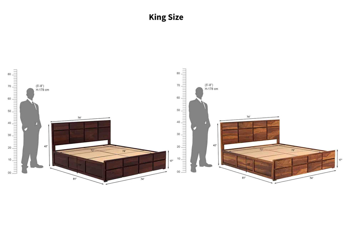 Craft D Art Sheesham Wood King Size Bed With Storage (Walnut Finish)