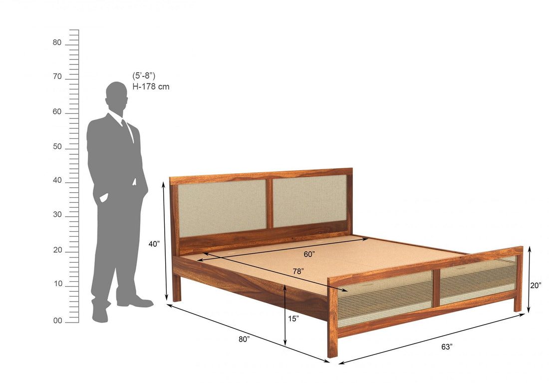 Aaryx Sheesham Wood Queen Size Bed Without Storage (Honey Finish)