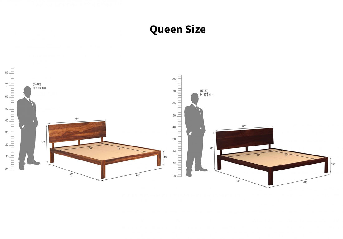 Craft D Art Sheesham Wood Queen Size Bed Without Storage (Honey Finish)
