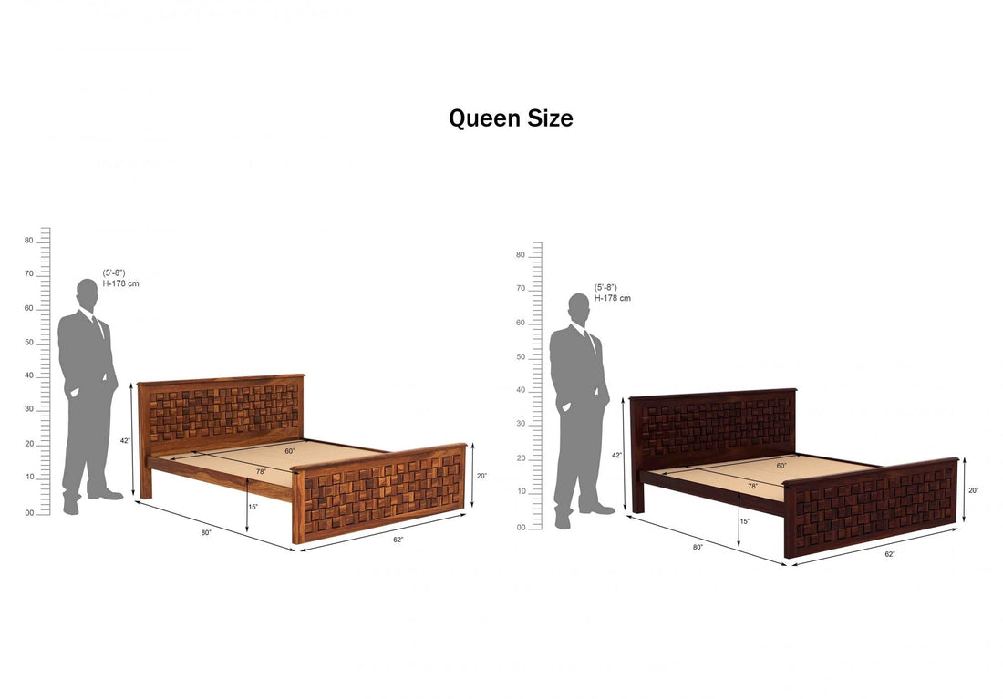 Craft D Art Sheesham Wood Queen Size Bed Without Storage (Walnut Finish)