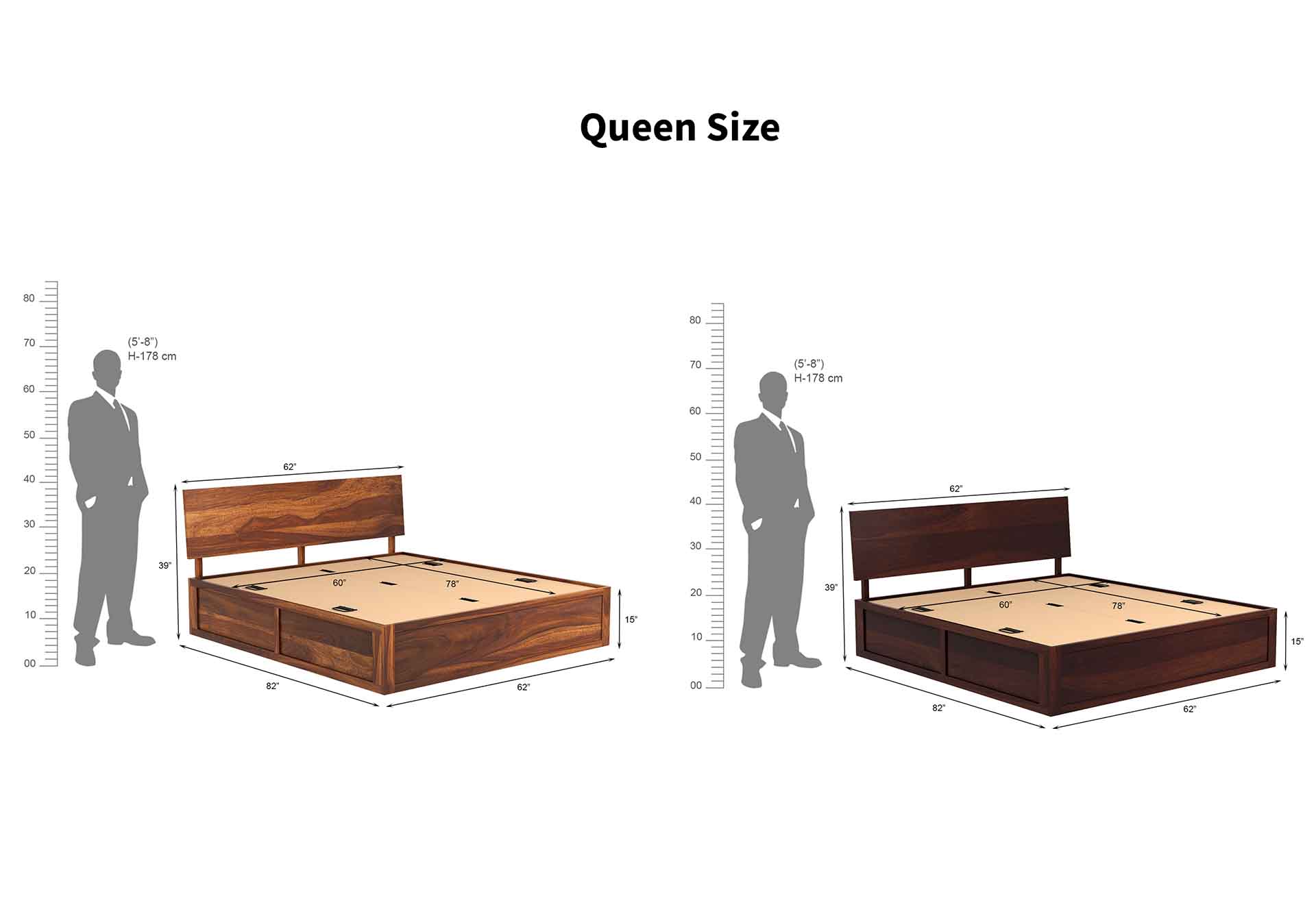 Craft D Art Sheesham Wood King Size Bed with Storage (Honey Finish)