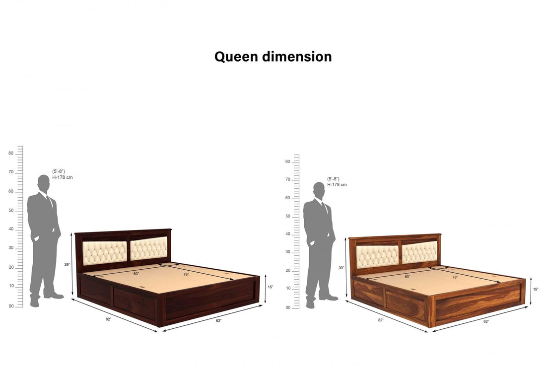 Craft D Art Sheesham Wood King Size Bed with Upholstered Headboard