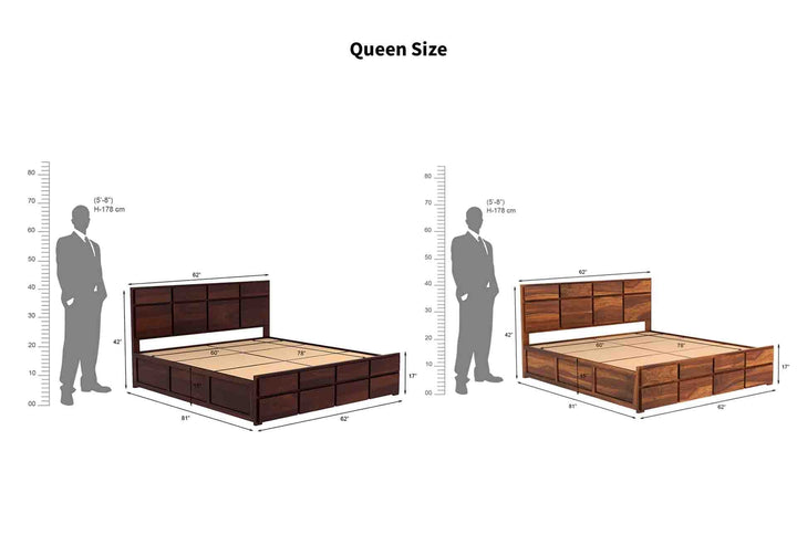 Craft D Art Solid Sheesham Wood King Size Bed with Modern Panel Design (Honey Finish)