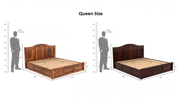 Craft D Art Sheesham Wood Queen Size Bed With Storage (Honey Finish)