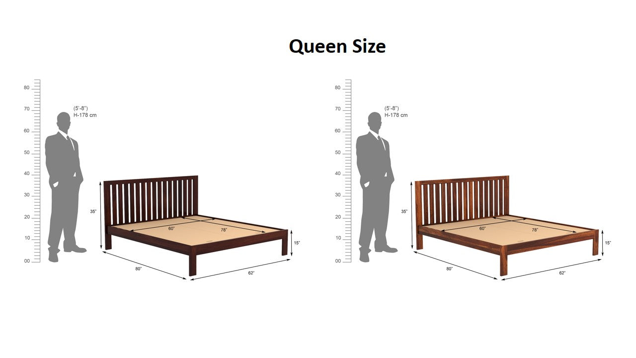 Craft D Art Sheesham Wood Queen Size Bed Without Storage (Honey Finish)