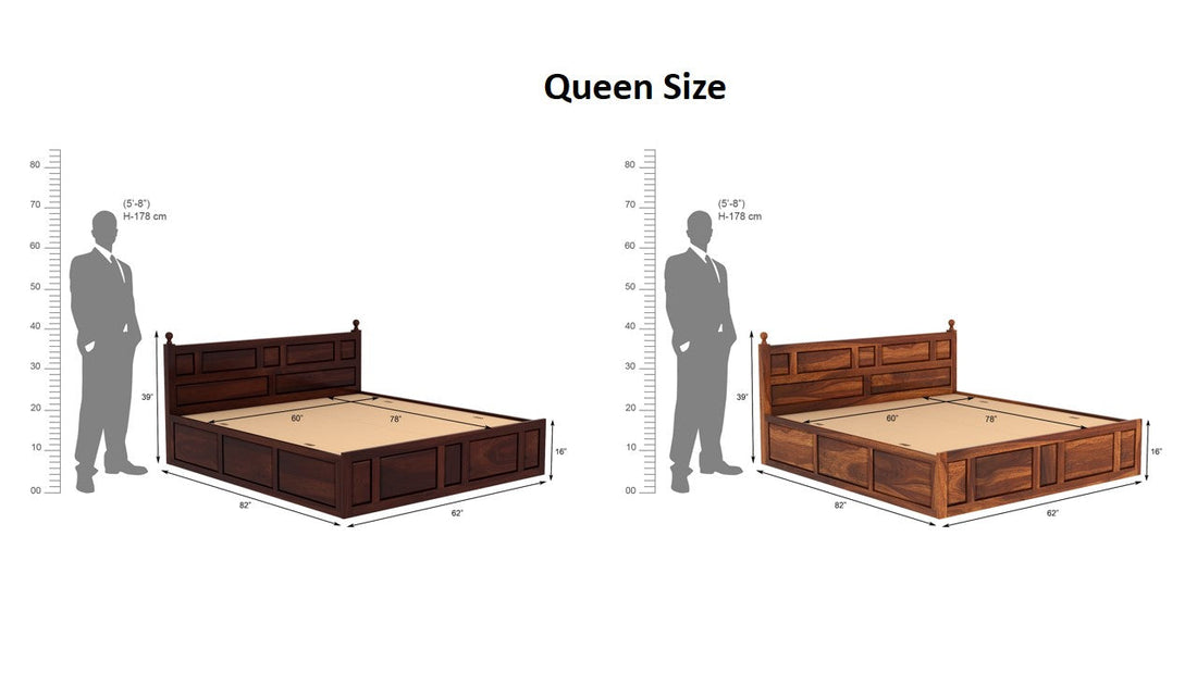 Craft D Art Sheesham Wood Queen Size Bed With Storage (Honey Finish)